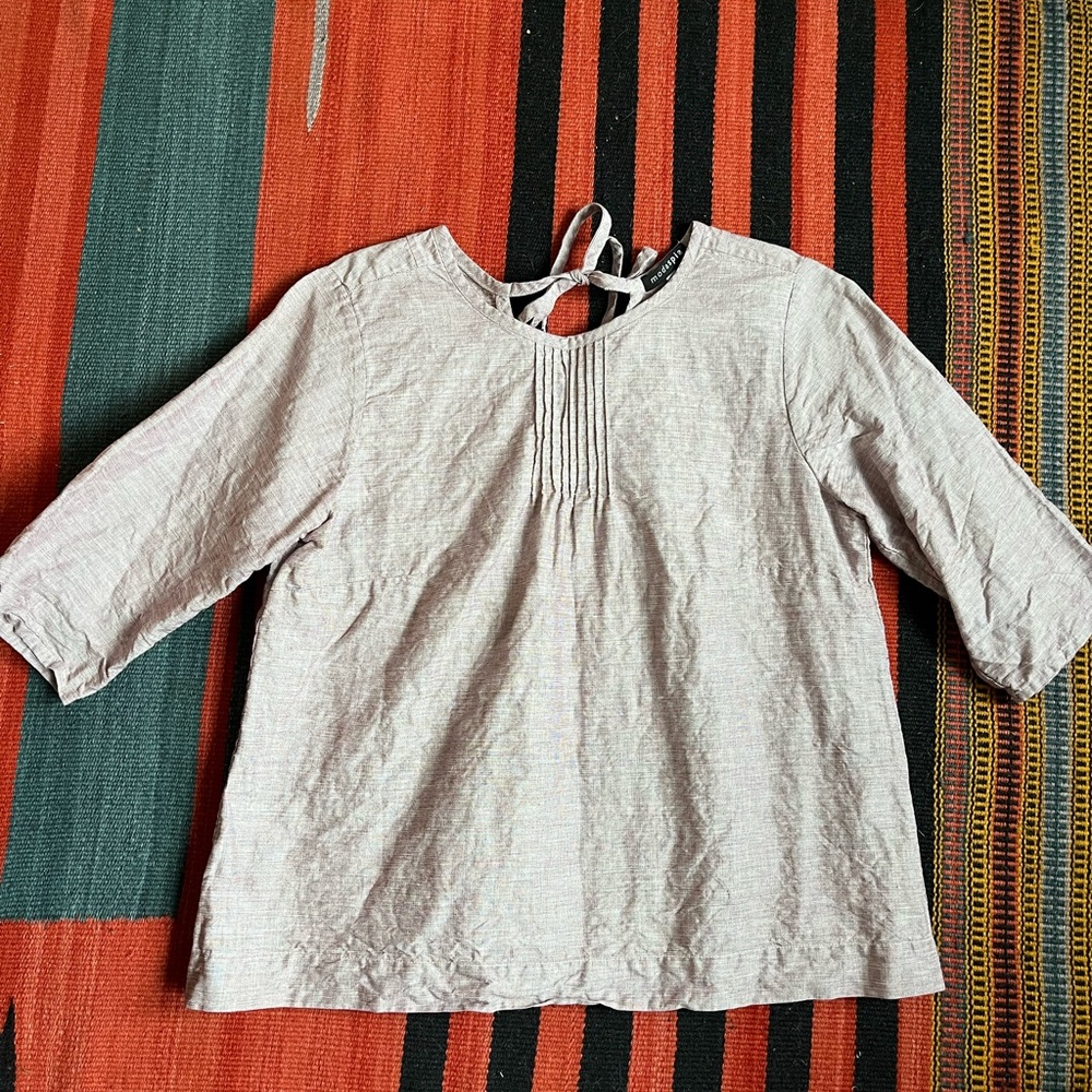 Light Purple Gray Blouse with Tie Back